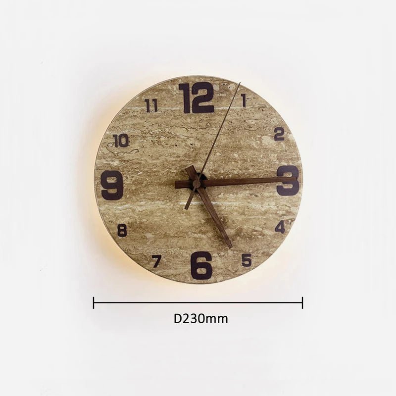 Modern Creative Clock Living Room Wabi Sabi Wall Lamp Nordic Simple Yellow Travertine Restaurant Corridor Circular Sconce Light - BookBuch