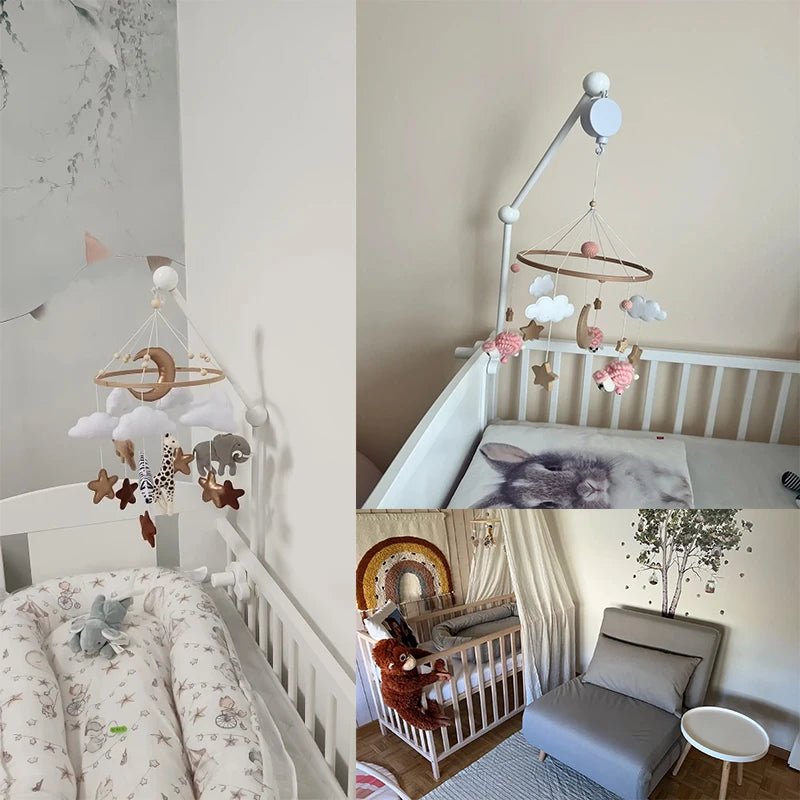Baby Crib Mobile Rattle Toy For 0 - 12 Months Cartoon Felt Forest Animal Bed Bell Hanging Wooden Bracket Mobile Newbaby Rattle Toy - BookBuch