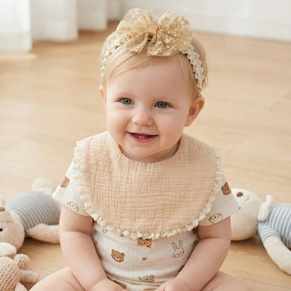 Baby Girl Bow Headband Bib Set Photo Prop Newborn Toddler Drool Bibs Bandana Scarf - BookBuch