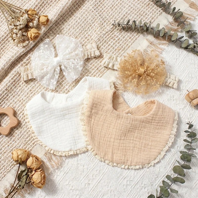 Baby Girl Bow Headband Bib Set Photo Prop Newborn Toddler Drool Bibs Bandana Scarf - BookBuch