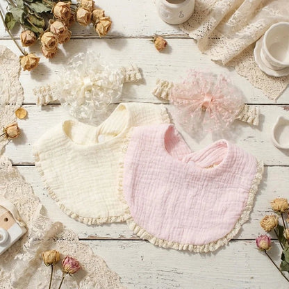 Baby Girl Bow Headband Bib Set Photo Prop Newborn Toddler Drool Bibs Bandana Scarf - BookBuch