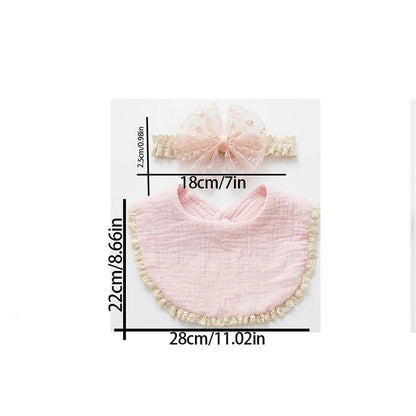 Baby Girl Bow Headband Bib Set Photo Prop Newborn Toddler Drool Bibs Bandana Scarf - BookBuch
