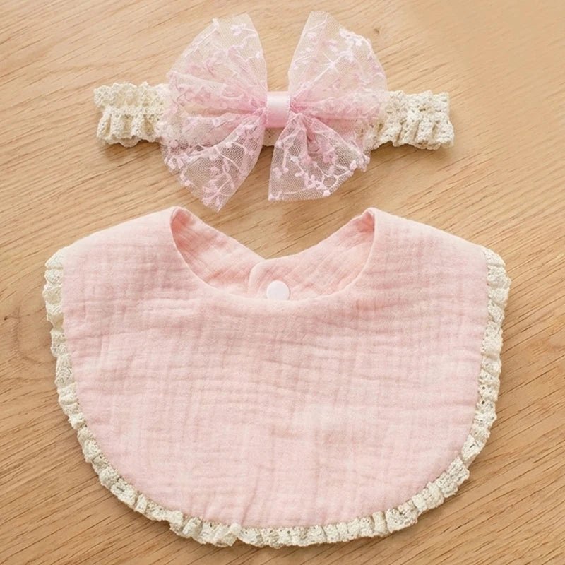 Baby Girl Bow Headband Bib Set Photo Prop Newborn Toddler Drool Bibs Bandana Scarf - BookBuch