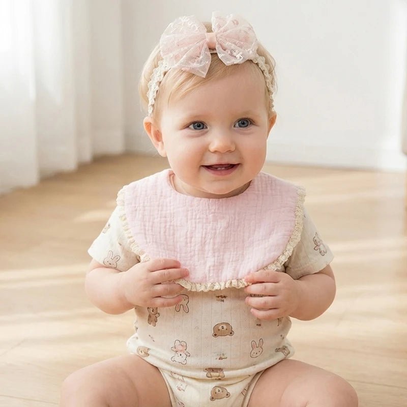 Baby Girl Bow Headband Bib Set Photo Prop Newborn Toddler Drool Bibs Bandana Scarf - BookBuch
