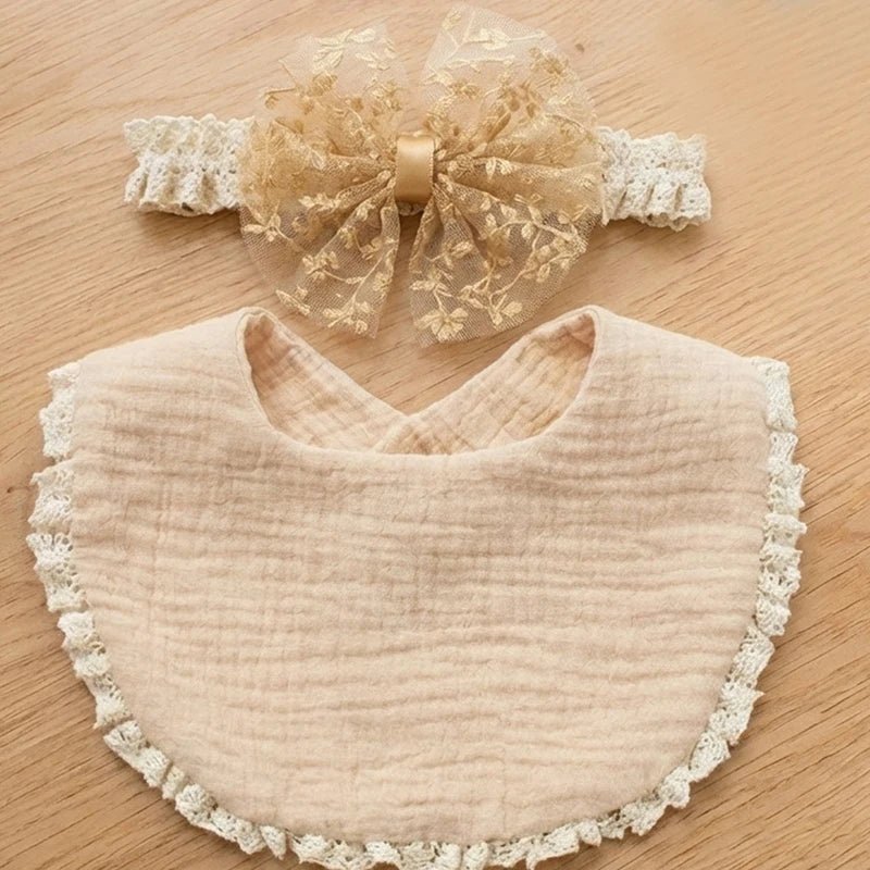 Baby Girl Bow Headband Bib Set Photo Prop Newborn Toddler Drool Bibs Bandana Scarf - BookBuch