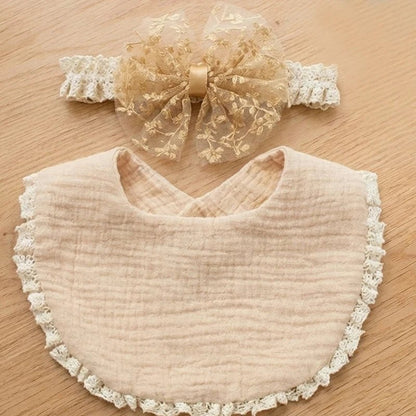 Baby Girl Bow Headband Bib Set Photo Prop Newborn Toddler Drool Bibs Bandana Scarf - BookBuch