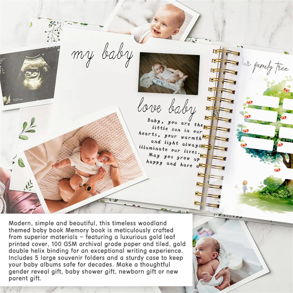Baby Memory Book Baby Book Keepsake First 5 Years Record Milestones Photos Baby Shower Gift 100 Pages Scrapbook Photo Album - BookBuch