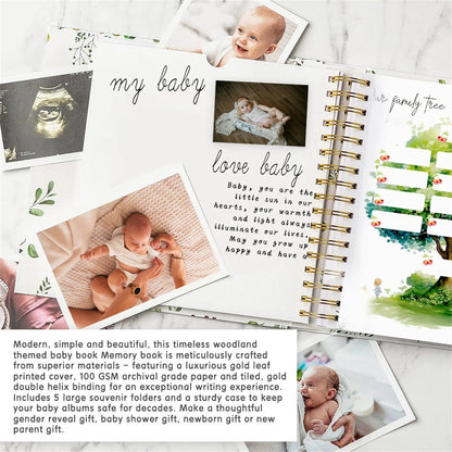 Baby Memory Book Baby Book Keepsake First 5 Years Record Milestones Photos Baby Shower Gift 100 Pages Scrapbook Photo Album - BookBuch