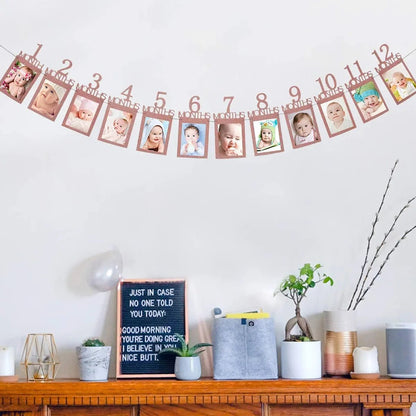 Birthday Baby One Year 12 Months Photo Banner Baby Boy Girl 1 Year Birthday Party Decor Photo Garlands Baby First Birthday Party - BookBuch