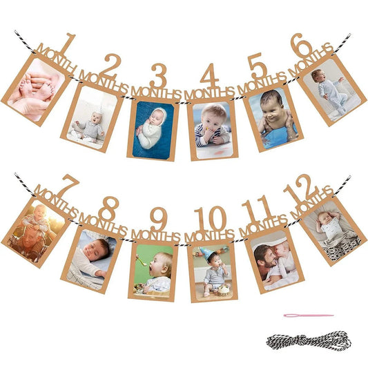 Birthday Baby One Year 12 Months Photo Banner Baby Boy Girl 1 Year Birthday Party Decor Photo Garlands Baby First Birthday Party - BookBuch