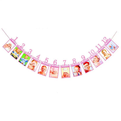 Birthday Baby One Year 12 Months Photo Banner Baby Boy Girl 1 Year Birthday Party Decor Photo Garlands Baby First Birthday Party - BookBuch