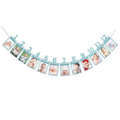 Birthday Baby One Year 12 Months Photo Banner Baby Boy Girl 1 Year Birthday Party Decor Photo Garlands Baby First Birthday Party - BookBuch
