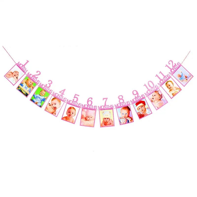 Birthday Baby One Year 12 Months Photo Banner Baby Boy Girl 1 Year Birthday Party Decor Photo Garlands Baby First Birthday Party - BookBuch