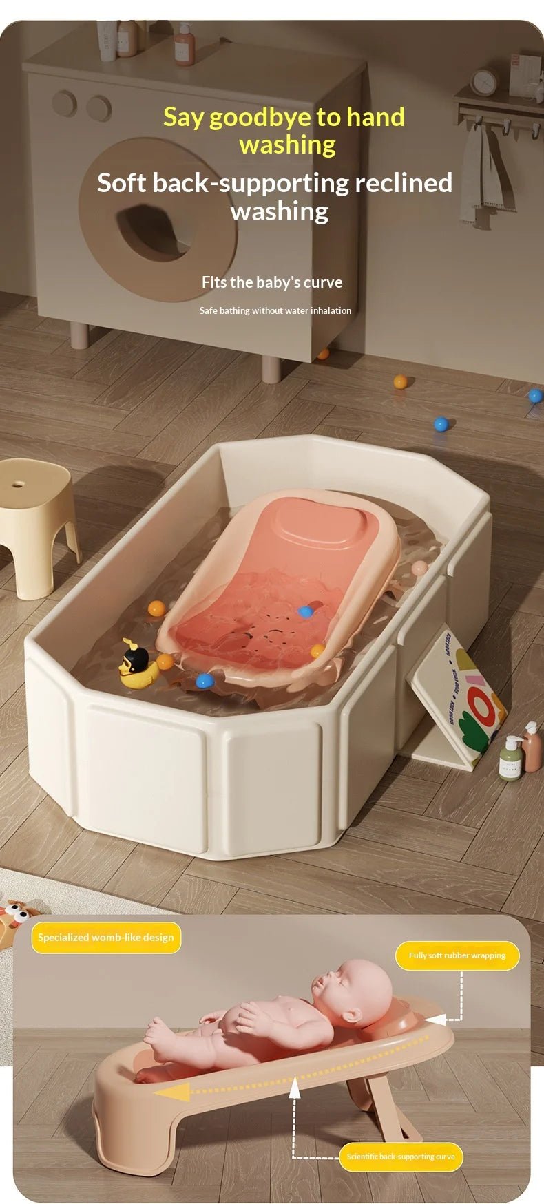 Large Baby Bathtub 0 - 5 Year Old Children Foldable Tub Babies Sit Lie Down All - in - One Newborn Bathing Basin Keep Warm Baby Tubs - BookBuch
