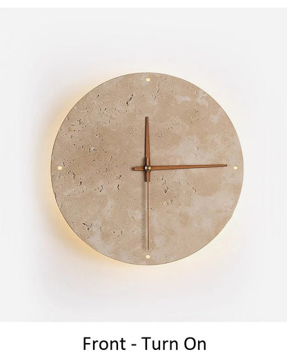 Modern Creative Clock Living Room Wabi Sabi Wall Lamp Nordic Simple Yellow Travertine Restaurant Corridor Circular Sconce Light - BookBuch