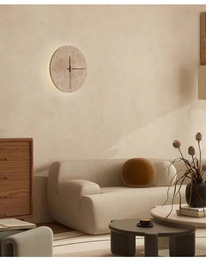Modern Creative Clock Living Room Wabi Sabi Wall Lamp Nordic Simple Yellow Travertine Restaurant Corridor Circular Sconce Light - BookBuch
