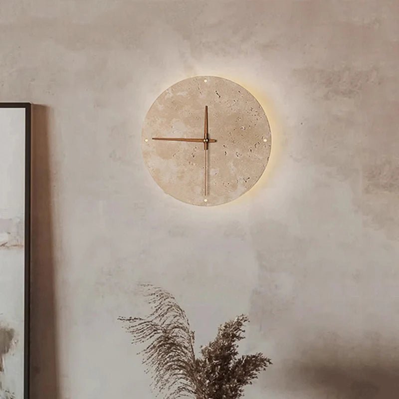 Modern Creative Clock Living Room Wabi Sabi Wall Lamp Nordic Simple Yellow Travertine Restaurant Corridor Circular Sconce Light - BookBuch