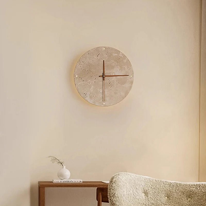 Modern Creative Clock Living Room Wabi Sabi Wall Lamp Nordic Simple Yellow Travertine Restaurant Corridor Circular Sconce Light - BookBuch