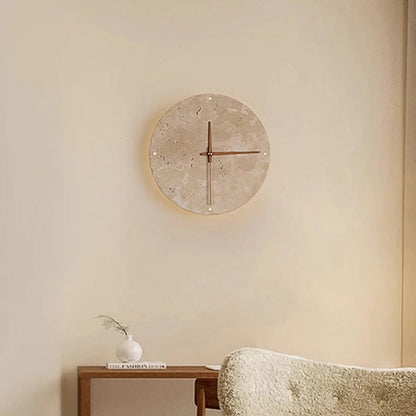 Modern Creative Clock Living Room Wabi Sabi Wall Lamp Nordic Simple Yellow Travertine Restaurant Corridor Circular Sconce Light - BookBuch