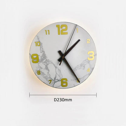 Modern Creative Clock Living Room Wabi Sabi Wall Lamp Nordic Simple Yellow Travertine Restaurant Corridor Circular Sconce Light - BookBuch
