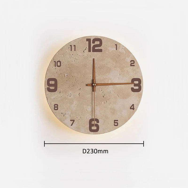 Modern Creative Clock Living Room Wabi Sabi Wall Lamp Nordic Simple Yellow Travertine Restaurant Corridor Circular Sconce Light - BookBuch