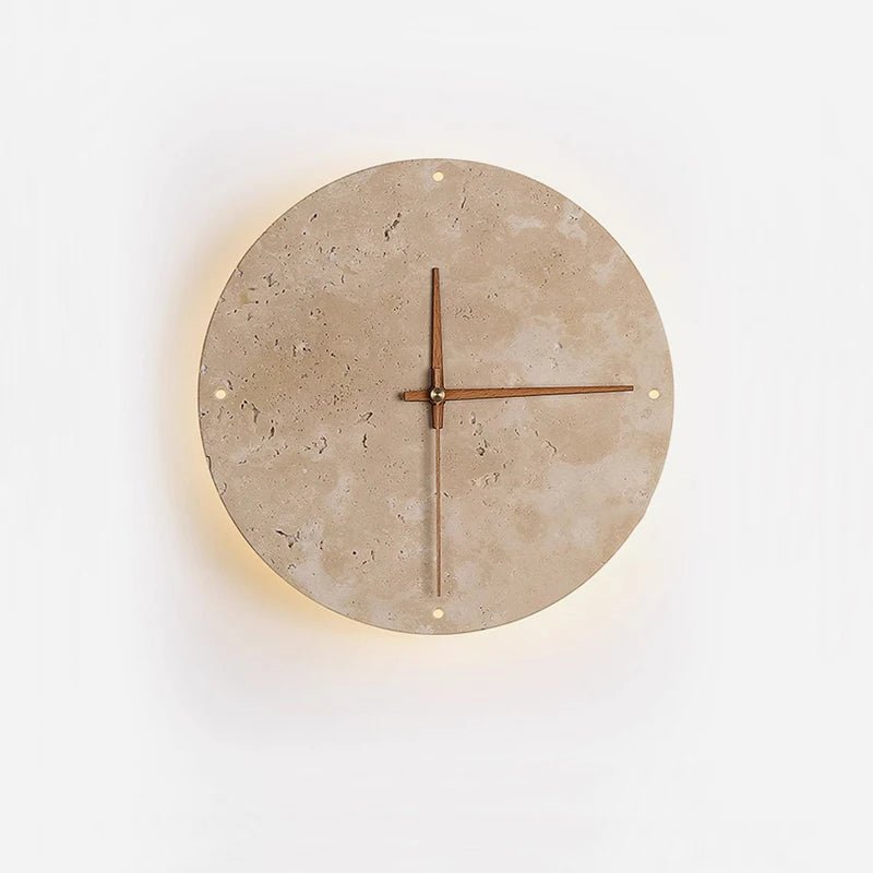 Modern Creative Clock Living Room Wabi Sabi Wall Lamp Nordic Simple Yellow Travertine Restaurant Corridor Circular Sconce Light - BookBuch