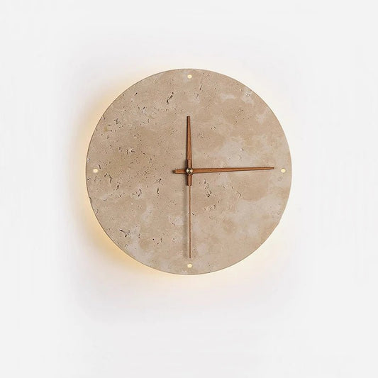 Modern Creative Clock Living Room Wabi Sabi Wall Lamp Nordic Simple Yellow Travertine Restaurant Corridor Circular Sconce Light - BookBuch