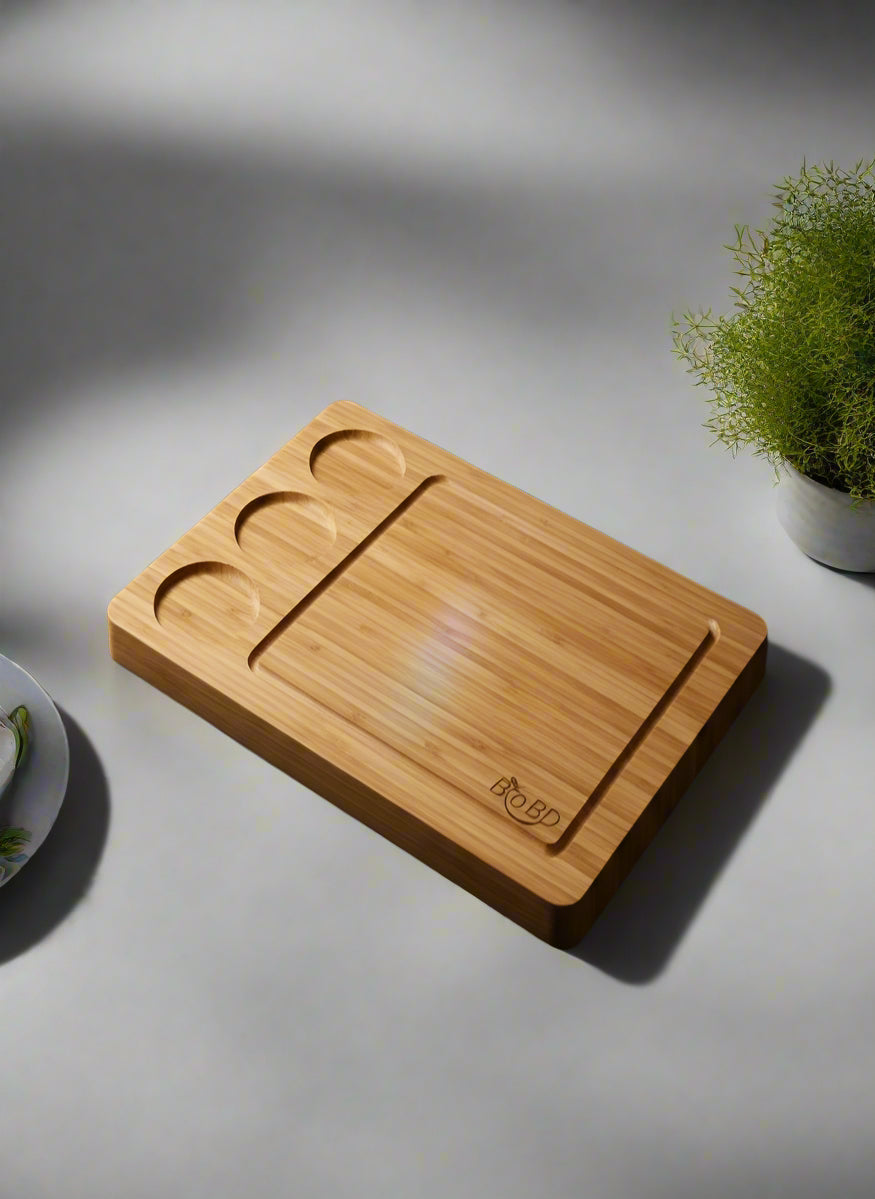 Premium Bamboo Cutting Board with Built - in Prep Sections - BookBuch